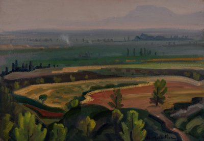 The Plain of Corinth — Oil painting, Fiberboard, 35.00×50.00cm — Theodoros Markellos